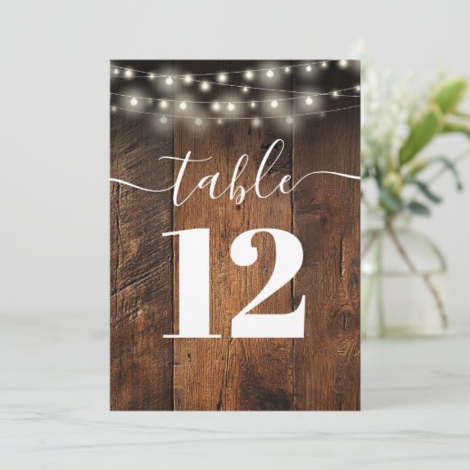 String Lights Rustic Bard Wood Boho Tischnummer (Stehend Vorderseite)
