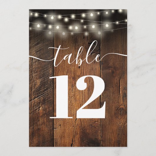 String Lights Rustic Bard Wood Boho Tischnummer (Vorderseite)