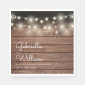 String Lights Rustic Barn Wood Elegantes Skript Serviette (Vorderseite)
