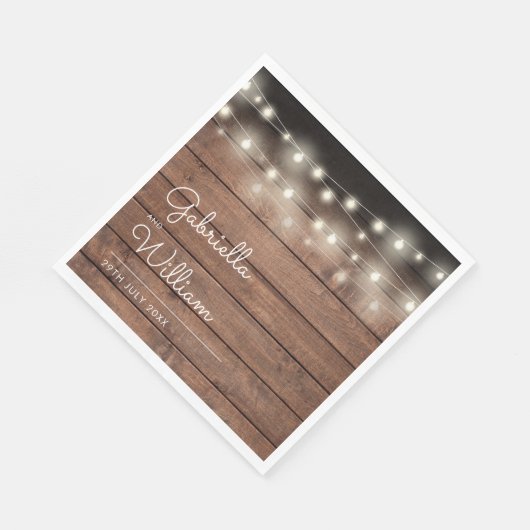 String Lights Rustic Barn Wood Elegantes Skript Serviette (Ecke)