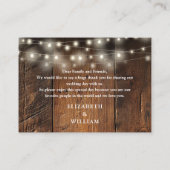String Lights Rustic Barn Wood Wedding Vielen Dank Platzkarte (Rückseite)