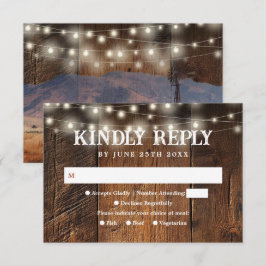 String Lights Rustic Barn Wood Western Wedding RSVP Karte