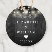 String Lights Rustic Black Wood Barn Wedding Geschenkanhänger (Rückseite)