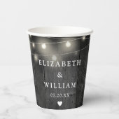 String Lights Rustic Black Wood Boho Barn Wedding Pappbecher (Rückseite)