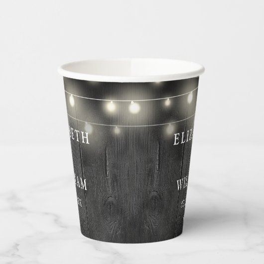 String Lights Rustic Black Wood Boho Barn Wedding Pappbecher (Links)