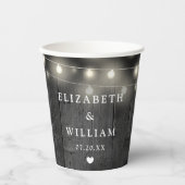 String Lights Rustic Black Wood Boho Barn Wedding Pappbecher (Vorderseite)