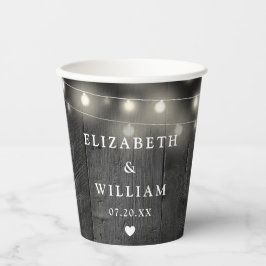 String Lights Rustic Black Wood Boho Barn Wedding Pappbecher