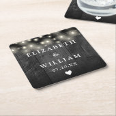 String Lights Rustic Black Wood Boho Barn Wedding Rechteckiger Pappuntersetzer (angewinkelt)