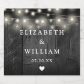 String Lights Rustic Black Wood Boho Barn Wedding Schaumweinetikett (Einzelnes Label)