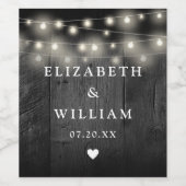 String Lights Rustic Black Wood Boho Barn Wedding Weinetikett (Einzelnes Label)
