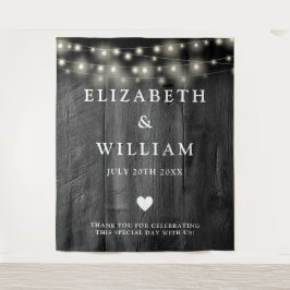 String Lights Rustic Black Wood Foto Background Wandteppich