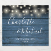 String Lights Rustic Blue Wood Script Wedding Bierflaschenetikett (Einzelnes Label)
