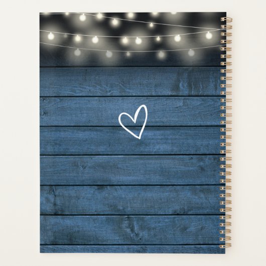 String Lights Rustic Blue Wood Script Wedding Planer (Rückseite)