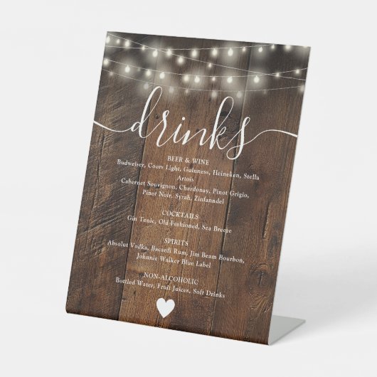 String Lights Rustic Boho Barn Wood Drinks Menü Sockelschild (Vorderseite)