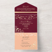 String Lights Rustic Burgundy Peach Wedding All In One Einladung (Innen Boden)