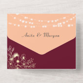 String Lights Rustic Burgundy Peach Wedding All In One Einladung (Rückseite)