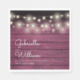 String Lights Rustic Burgundy Red Wood Script Serviette