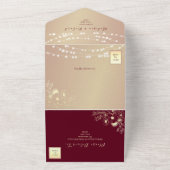 String Lights Rustic Burgundy Wedding All In One Einladung (Außenbereich)
