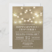 String Lights + Rustic Burlap Wedding Einladungen (Vorderseite)