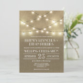 String Lights + Rustic Burlap Wedding Einladungen (Stehend Vorderseite)