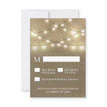 String Lights + Rustic Burlap Wedding RSVP Cards
