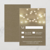 String Lights + Rustic Burlap Wedding RSVP Cards Karte (Vorne/Hinten)