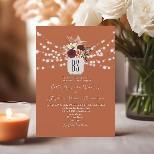 String Lights Rustic Burnt Orange Wedding Einladung