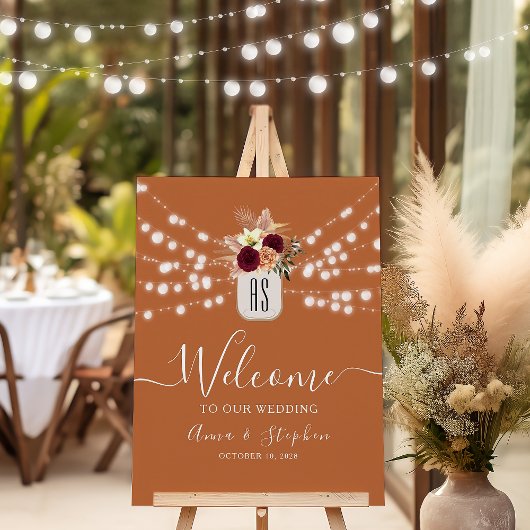 String Lights Rustic Burnt Orange Wedding Willkomm Poster