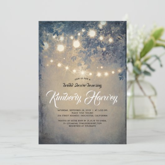 String Lights Rustic Country Dreamy Brautparty Einladung (Stehend Vorderseite)