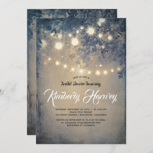 String Lights Rustic Country Dreamy Brautparty Einladung (Vorne/Hinten)