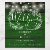 String Lights Rustic Emerald Green Wedding Weinetikett (Einzelnes Label)