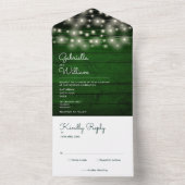 String Lights Rustic Green Wood Monogram Wedding All In One Einladung (Innen Boden)