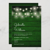 String Lights Rustic Green Wood Wedding Einladung (Vorne/Hinten)