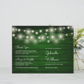 String Lights Rustic Green Wood Wedding Program (Stehend Vorderseite)