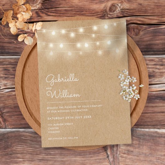 String Lights Rustic Kraft Wedding Einladung