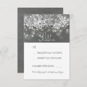 String Lights Rustic Lace Chalk Wedding RSVP Card (Vorne/Hinten)