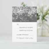 String Lights Rustic Lace Chalk Wedding RSVP Card Karte (Stehend Vorderseite)