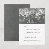 String Lights Rustic Lace Chalk Wedding RSVP Card Karte (Vorne/Hinten)