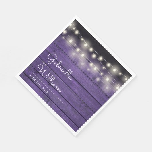 String Lights Rustic Lila Wood Elegantes Skript Serviette (Ecke)
