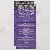 String Lights Rustic Lila Wood Floral Wedding Menükarte (Vorne/Hinten)