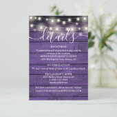 String Lights Rustic Lila Wood Wedding Details Begleitkarte (Stehend Vorderseite)