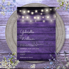 String Lights Rustic Lila Wood Wedding Einladung