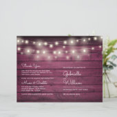 String Lights Rustic Red Wood Wedding Program (Stehend Vorderseite)