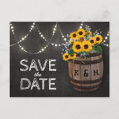 String Lights Rustic Sunflower Save the Date Ankündigungspostkarte (Vorderseite)