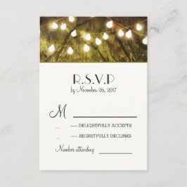 String Lights Rustic Trees Wedding RSVP Karten