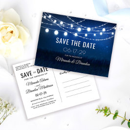 String Lights Rustic Wedding Save the Date Ankündigungspostkarte