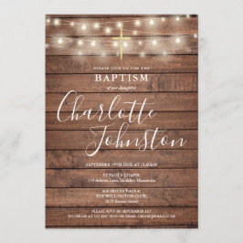 String Lights Rustic Wood Baptisse Christening Einladung