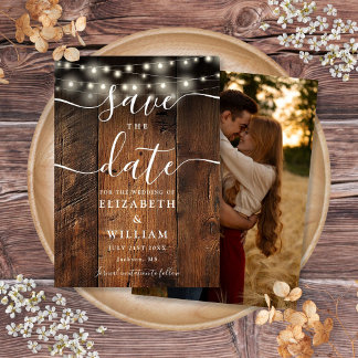 String Lights Rustic Wood Barn Boho Foto Wedding Save The Date