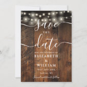 String Lights Rustic Wood Barn Boho Wedding Save The Date (Vorderseite)