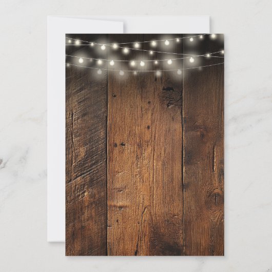 String Lights Rustic Wood Barn Boho Wedding Save The Date (Rückseite)
